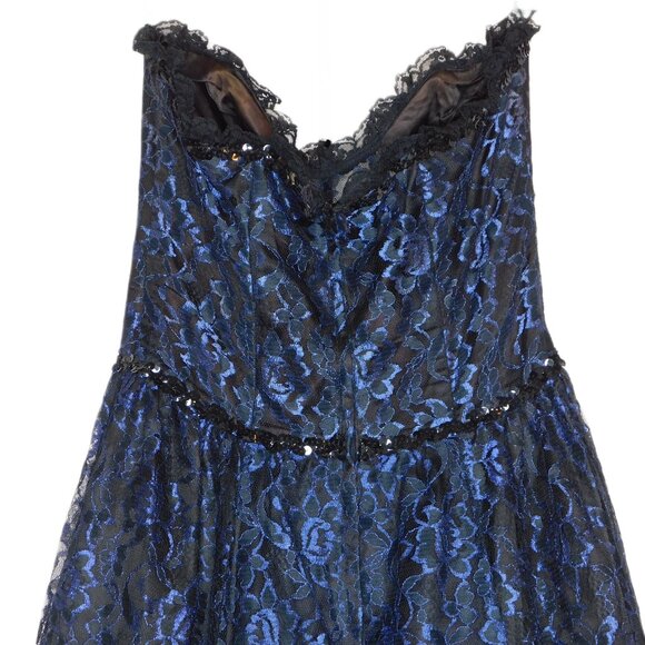 Gunne Sax Vintage Strapless Blue Black Rose Lace Dress | Whimsigoth | VGUC | M/9 - Picture 4 of 11